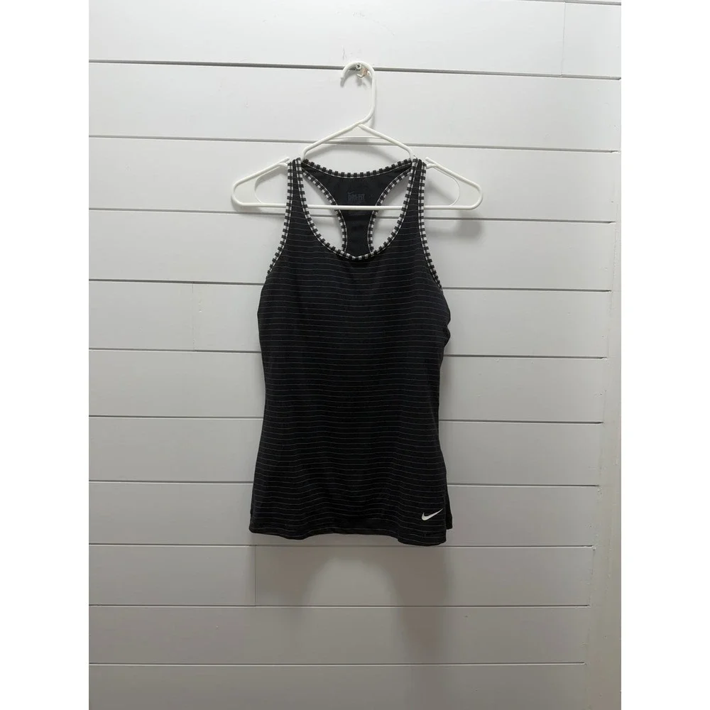 Nike Dri Fit Women's Racerback Athletic Tank Top Black White Striped Sz Larye